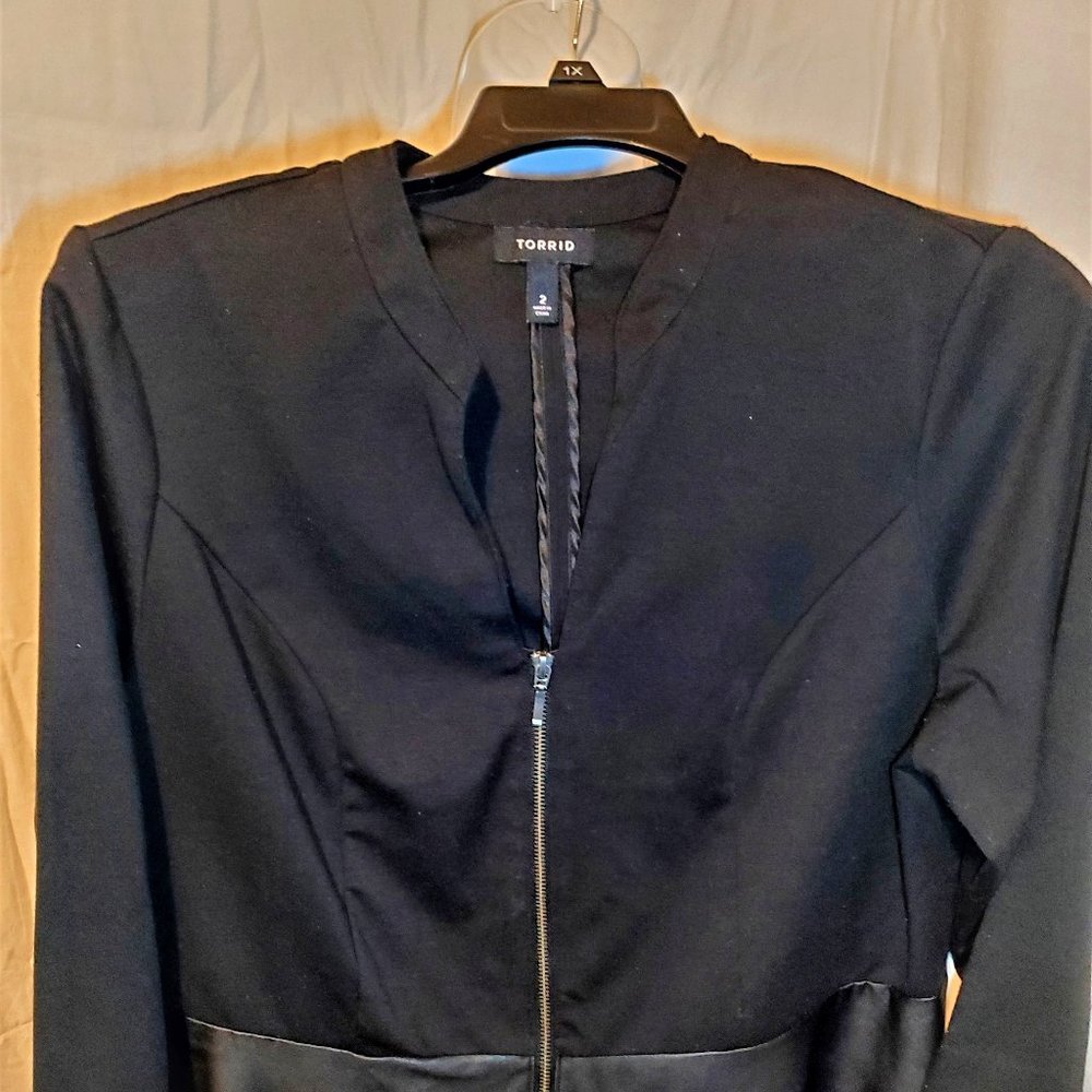Women's PLUS Black Tulip Faux Leather and Fabric Jacket - Torrid Size 2